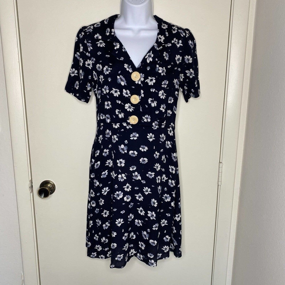 Rouje Paris Blue Floral Print Mini Dress Short Sleeve Small S